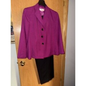 LE SUIT Plus Size 20W Purple Pink 2-Pc. Blazer & Black Pants Suit Office Career